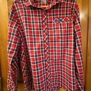 Under Armour Red and Blue Plaid Casual Button Down Shirt Men’s Loose Fit Large